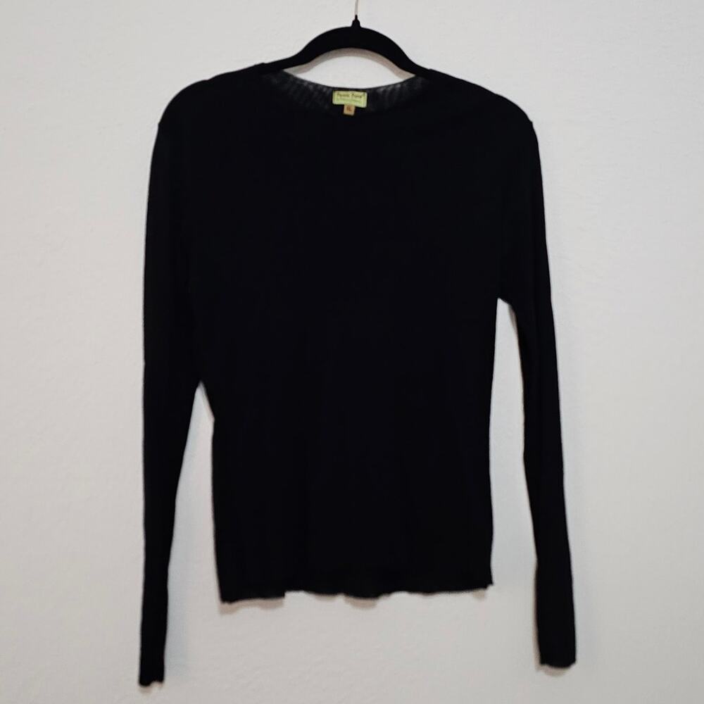 Petit Pois Black Sheer Mesh Long Sleeve Top Women XL Great For Layering Basic